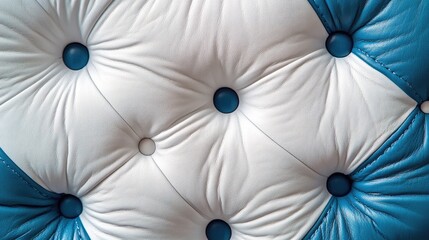 Close-up of white and blue leather texture on a couch