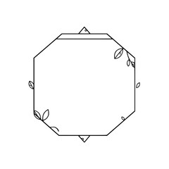 Minimalist Octagon Frame Adorned with Delicate Green Leaves, a Geometric Border Design Element.
