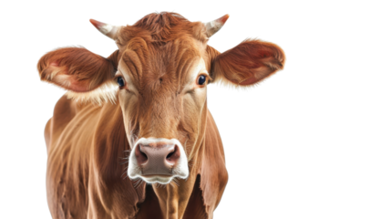 Brown cow posing on transparent background