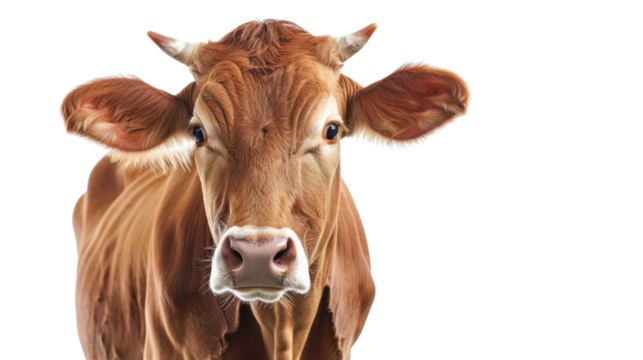 Brown cow posing on transparent background