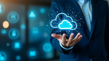 Businessman Strategizes Digital Transformation: Automating Processes with Cloud Computing in Stock Photo