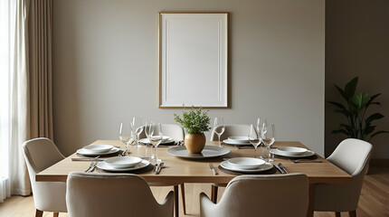 Elegant Dining Table Setup with Picture Frame Decor in Room