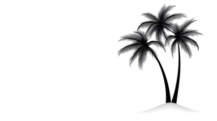 Obraz premium Silhouette of Three Palm Trees on White Background, Minimalist Tropical Design, Summer Vacation Concept.