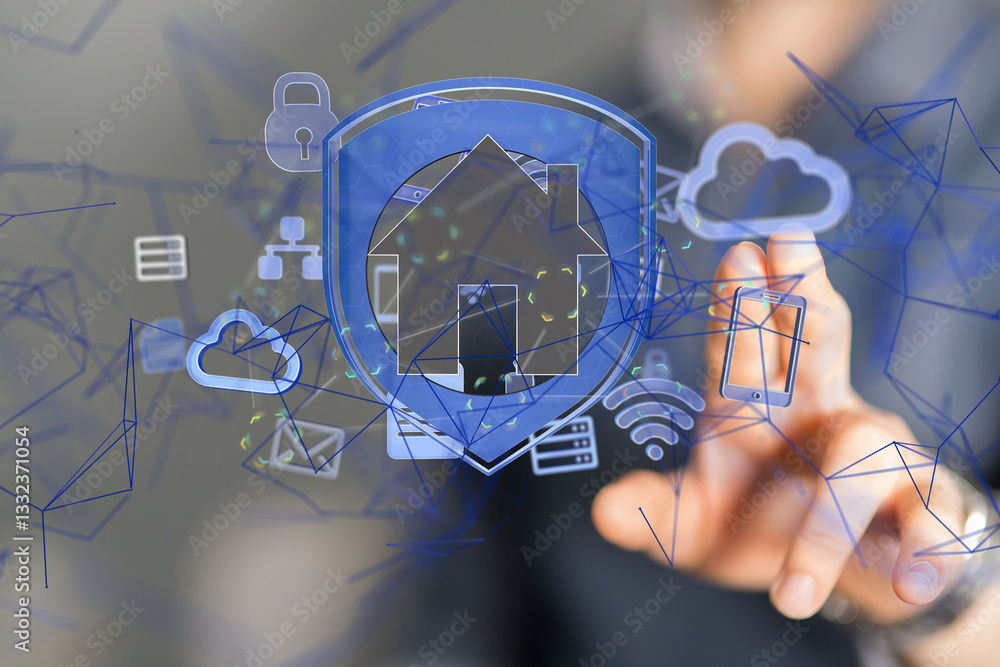 Poster house. data Big data visualization background.Abstract technology - neural network exposure digital