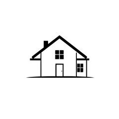 Minimalist Black and White House Illustration on White Background, Modern, Architectural Design Concept.