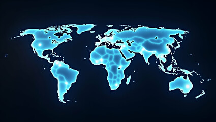 Futuristic Flat World Map: Global Social Network & Technology at Sunrise Over Earth - Vector Illustration
