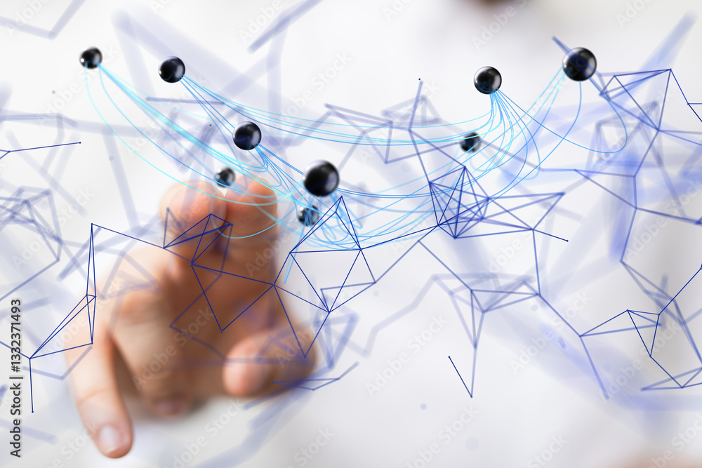 Poster Global network. Blockchain. 3D illustration. Neural networks and artificial intelligence. Abstract  - neural network exposure digital