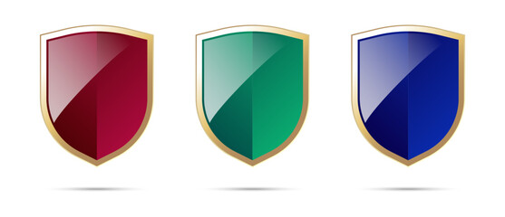 red, green and blue shields isolated