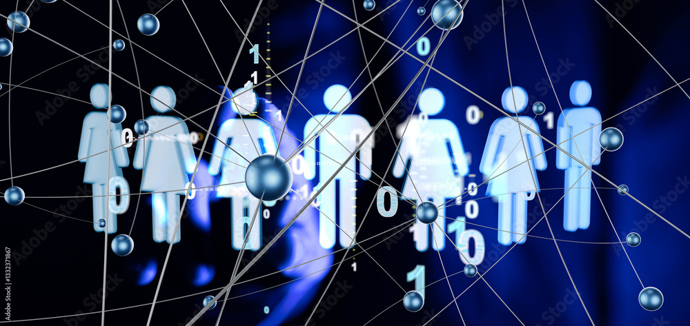 Poster touching global network and data customer connection