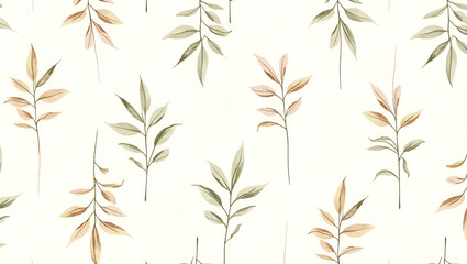 Flat Shabby Chic bamboo leaves seamless tile pattern with distressed bamboo and soft pastel accents on white background ideal for charming spaces concept as Distressed bamboo and soft pastel accents o