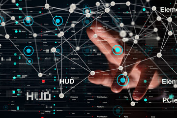 Neural network 3D illustration. Big data and cybersecurity