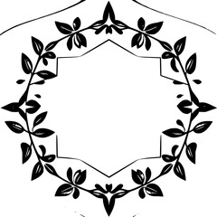 Elegant Black and White Floral Frame: Ornate design of stylized leaves and geometric accents, perfect for invitations.