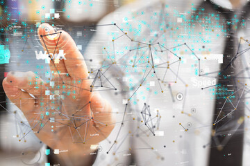 Neural network 3D illustration. Big data and cybersecurity - neural network exposure digital