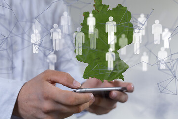 germany map  -  Global network. Blockchain. 3D illustration. Neural networks and artificial...