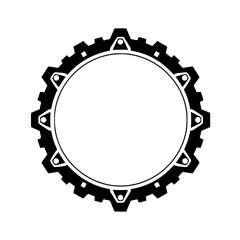 Intricate Black and White Circular Gear Design with Geometric Shapes for Logo, Icon, or Emblem.
