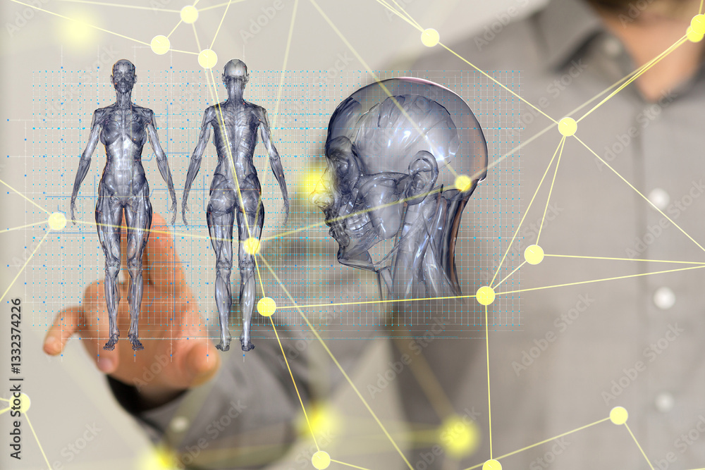 Poster digital medical futuristic interface 3d rendering