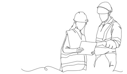 Line Art Drawing of a Construction Architect Working at a Site	