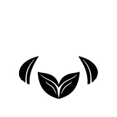 Minimalist Black and White Plant Design: Three Leaves arranged in a stylized heart shape with bold lines and negative space.