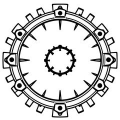 Circular Gear Mechanism with Spiked Edges, Detailed Mechanical Design, Centered Cogwheel, Isolated on White Background.