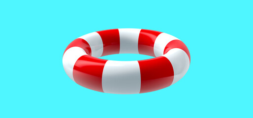 3D rendering, Close up lifebuoy mock up, sign and symbol idea design, isolated on green blue background.