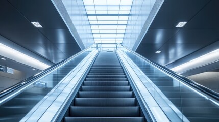 Indoor billboard in metro or airport with escalator, for ads or public info.