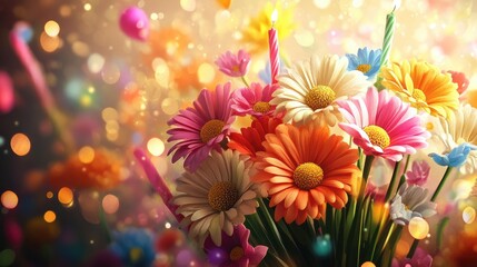 Fototapeta premium Internet birthday greeting with flowers and wishes
