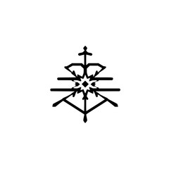 Geometric Black and White Snowflake Icon on a Pure White Background, Elegant and Minimalist Design.
