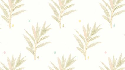 Naklejka premium Charming Shabby Chic Seamless Tile Pattern: Distressed Bamboo Leaves with Soft Pastel Accents on White Background for Elegant and Inviting Spaces - Perfect for Home Decor and Design