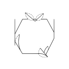 Minimalist Geometric Hexagon with Delicate Leaf Accents and Clean White Background, Simple Linear Design.