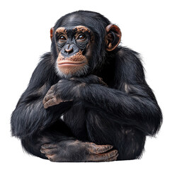 Fototapeta premium Chimpanzee full body portrait sitting isolated on white background 