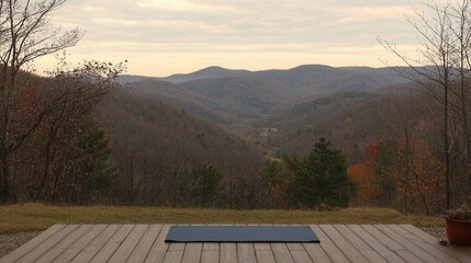 Fototapeta premium Serene Mountain View Yoga Deck Exercise Mat