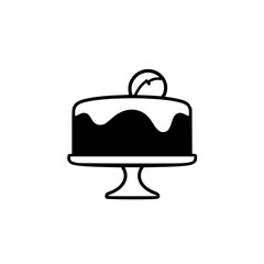 Minimalist Black and White Vector Illustration of a Cake on a Pedestal, with a Fruit Decoration.