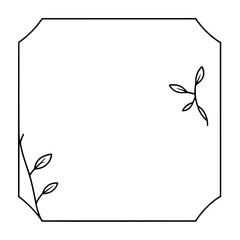 Minimalist Square Frame with Delicate Floral Vines and Pink Accents on a Clean White Background.