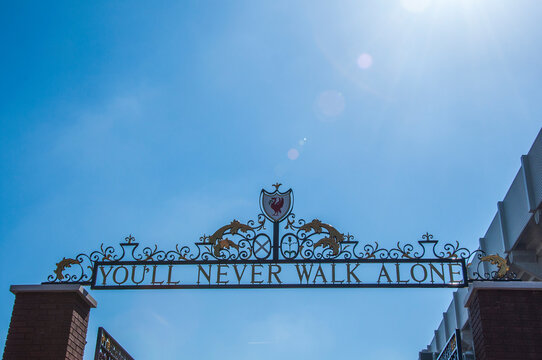 LIVERPOOL, ENGLAND - May 7, 2017 : Anfield is the name of Home stadium of Liverpool Football Club in Liverpool, England, United Kingdom