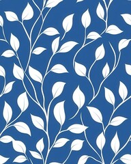 Elegant seamless pattern featuring blue and white leaves on a light background representing nature's serenity and style