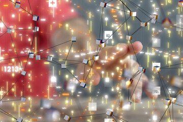 Neural network 3D illustration. Big data and cybersecurity