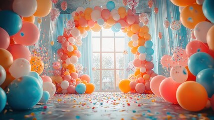 Festive Balloon Arch Studio Birthday Party Setup