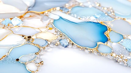Abstract Blue and Gold Resin Art with Crystal Accents Elegant Fluid Design Luxury Texture