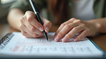 Flat Vector Illustration of Young Woman's Hands Holding a Pen, Writing in a Notebook - Showcasing Creativity and Productivity in Personal and Professional Settings