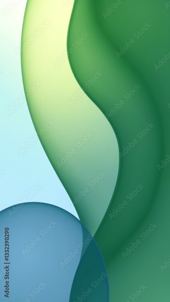 Aufkleber abstract fluid shapes in smooth gradients of green and blue hues creating a calming and serene backg
