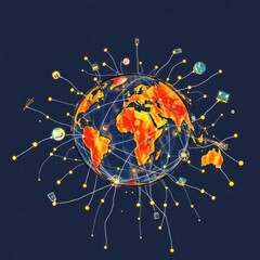 Global Network Connecting World with Glowing Lines and Digital Devices