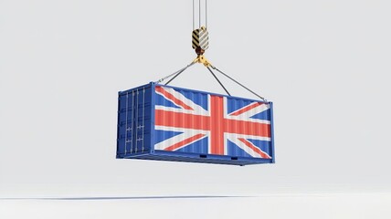 Cargo container with the British flag, international trade, UK exports and imports, global logistics, and economic strength