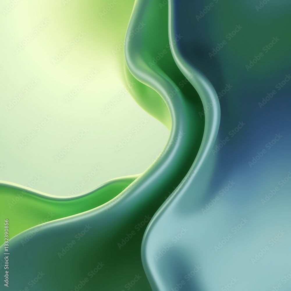 Aufkleber Abstract fluid shapes in smooth gradients of green and blue hues creating a calming and serene background ideal for digital projects and design usage