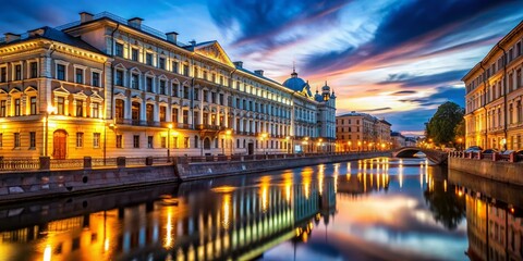 Naklejka premium Time-Lapse: Griboedov Canal, St. Petersburg, Day to Night