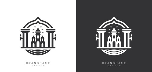 Real estate logo design template. Property logo design with city building silhouette