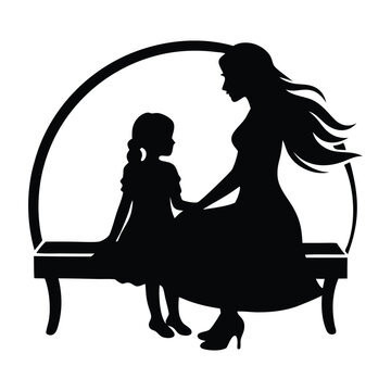 recommend clip art: Mother Son Sitting on a Bench black Silhouette