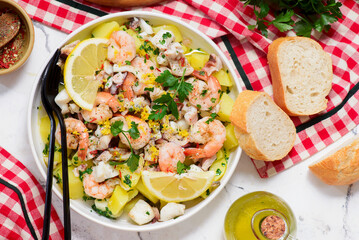 Traditional Italian Potato Salad with Seafood and Lemon Dressing