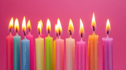 Vibrant candles on pink backdrop. Age 25.