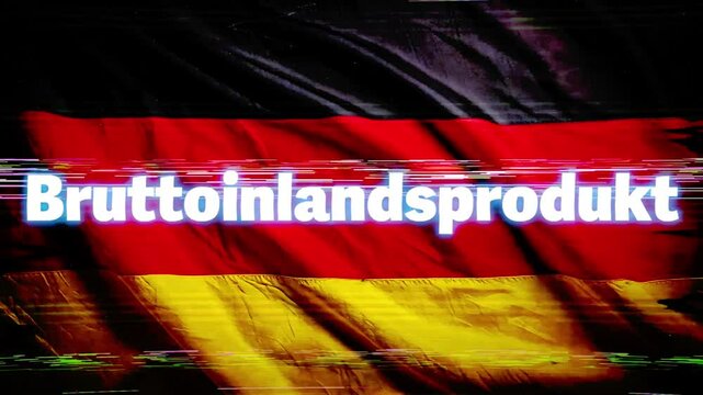 Deutsche Flagge und Symbolvideo f&uuml;r die gest&ouml;rte Entwicklung des Bruttoinlandsprodukts in Deutschland