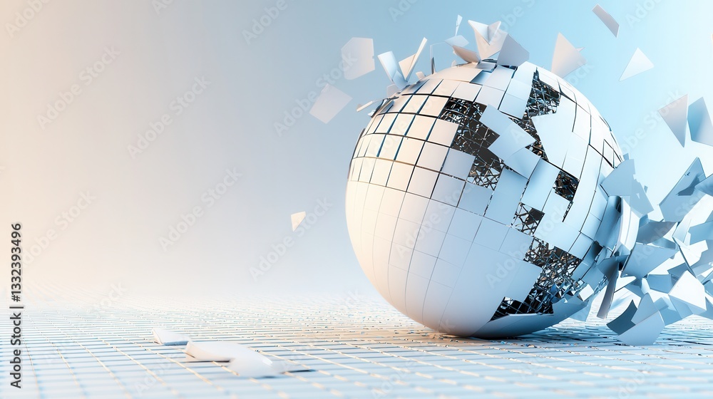 Poster futuristic digital representation of a global network system with a 3d rendered sphere composed of a